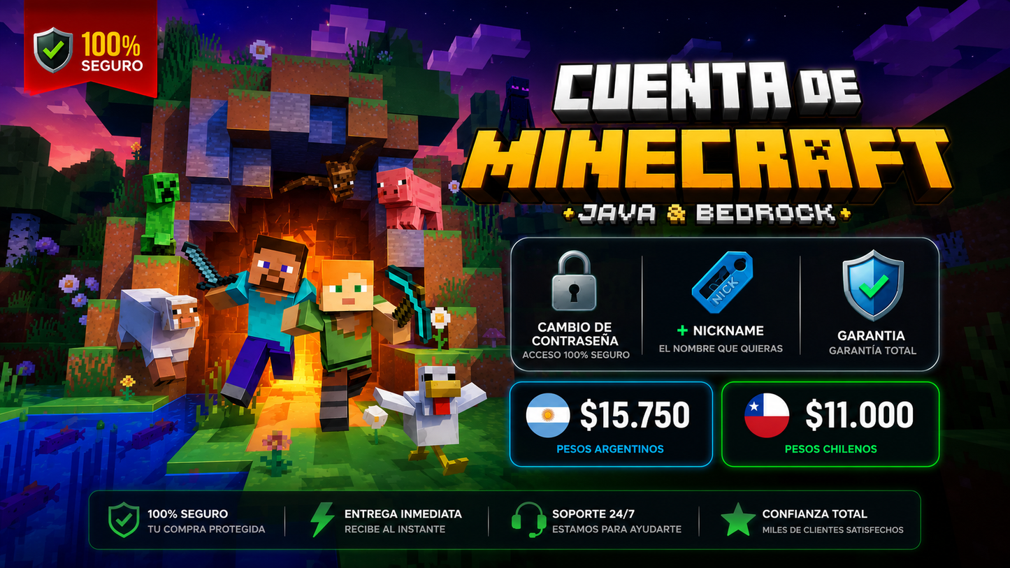 {MINECRAFT} Java Edition & Bedrock - Cuenta con Acceso Completo