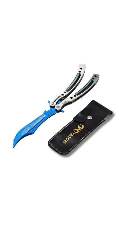 Cuchillo Mariposa de Entrenamiento - Diseño Blue Damascus