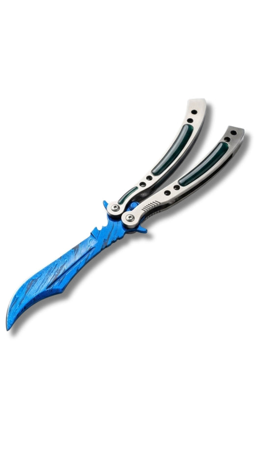 Cuchillo Mariposa de Entrenamiento - Diseño Blue Damascus